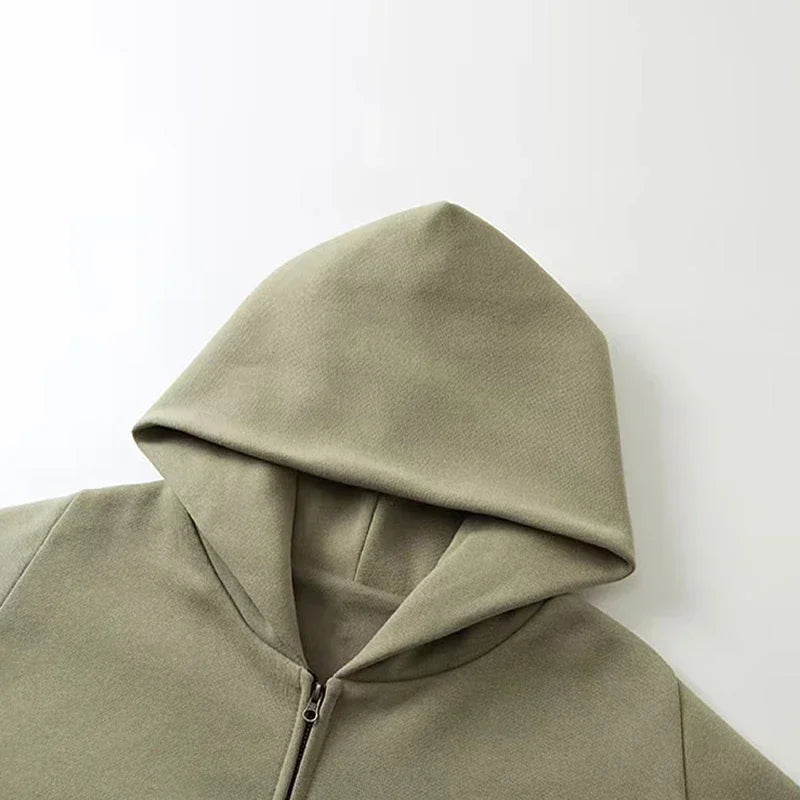 Wide Style Cotton Hoodie - Heavy Double Layer Unisex Zipper Coat