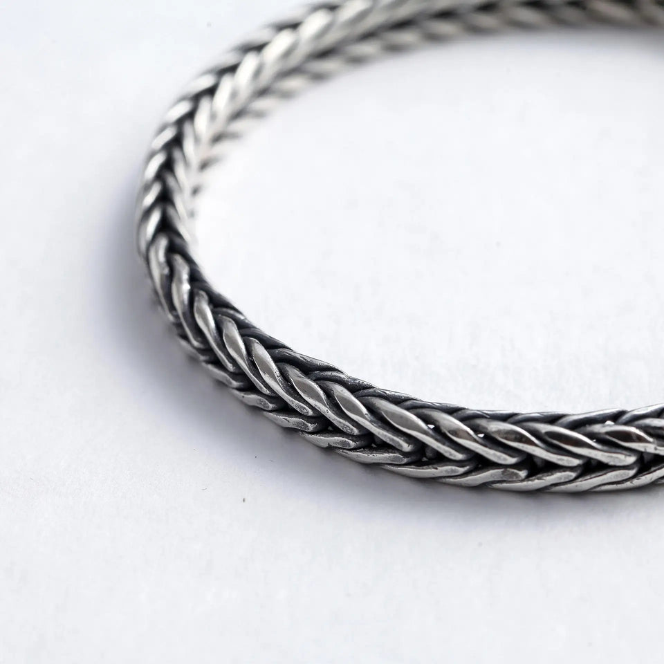 Handmade S925 Sterling Silver Bracelet - Retro Woven Style