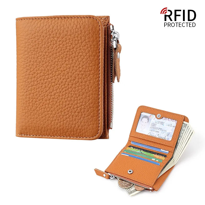 RFID Blocking Women's Leather Wallet - Compact Multi-Card Bifold Purse