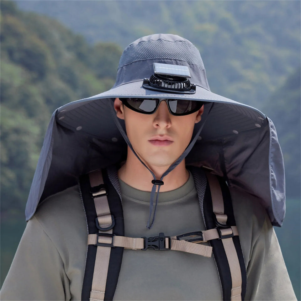 Solar-Powered Fan Hat - Outdoor Cooling Cap with Adjustable Brim & UV Protection