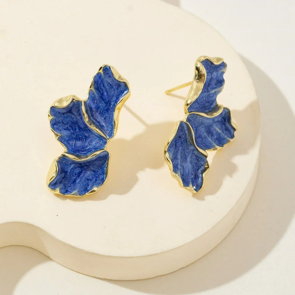 Statement Metal Flower Earrings - Women's Cream & Gold-Plated Fashion Studs