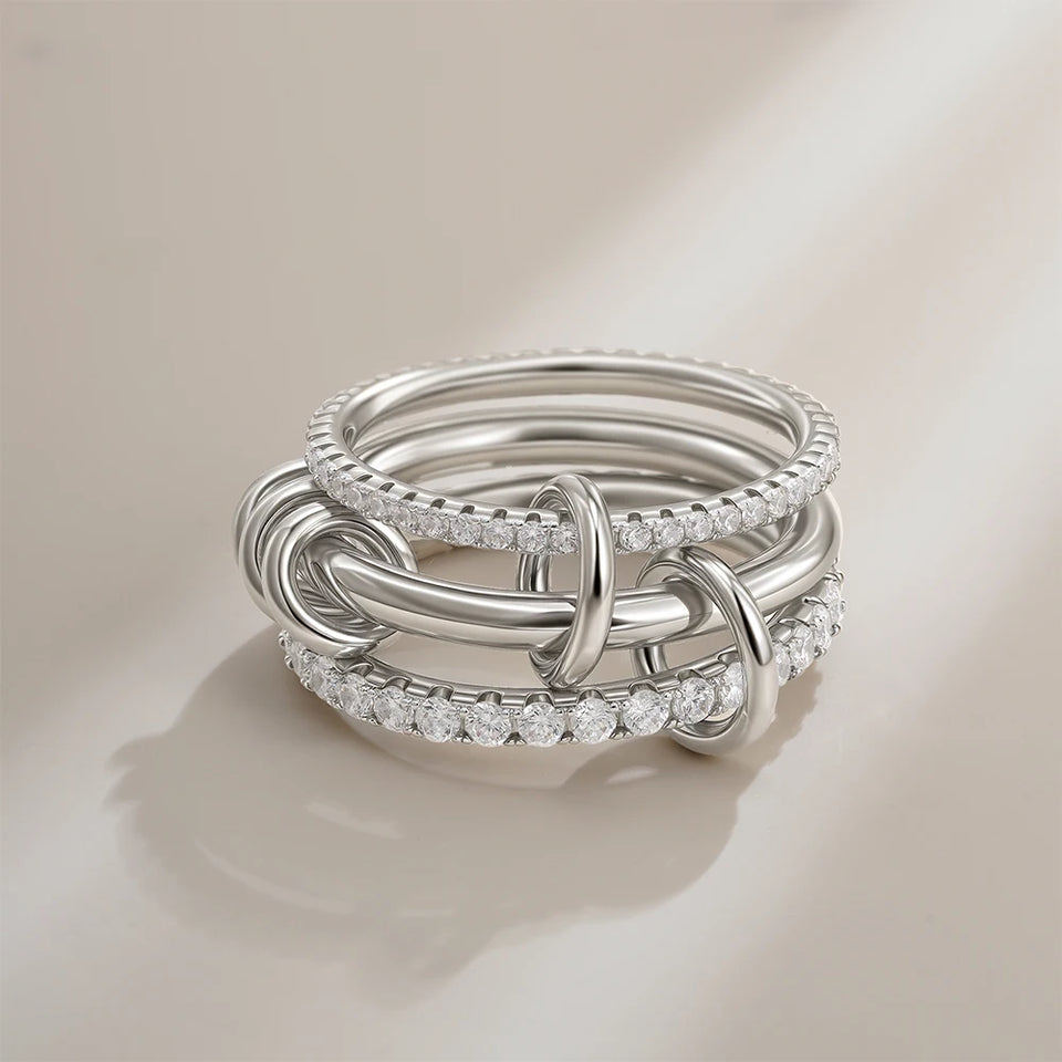 Stackable Finger Rings for Women - Three-Layer Design with Cubic Zirconia & Gold Plating