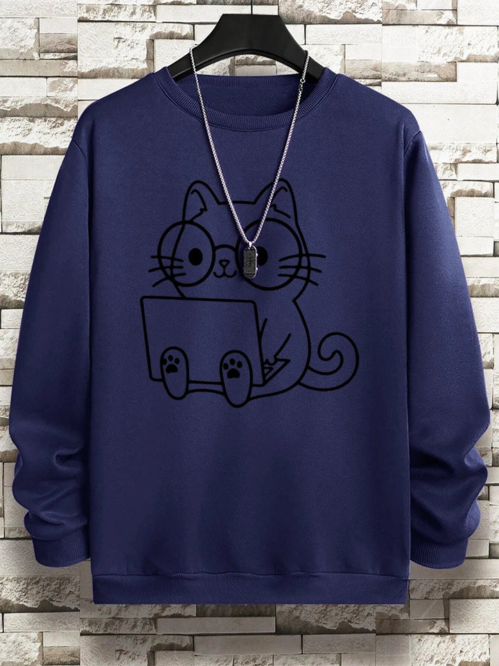 Gentleman Cat Print Men's Hoodie - Hip Hop Streetwear Pullover Sweatshirt