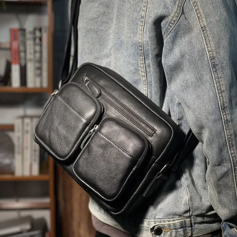 Leather Messenger Bag - Casual Crossbody with Zipper Design