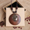 Retro Wooden Leaf Owl Necklace - Women's Long Chain with Clock Pendant Jewelry
