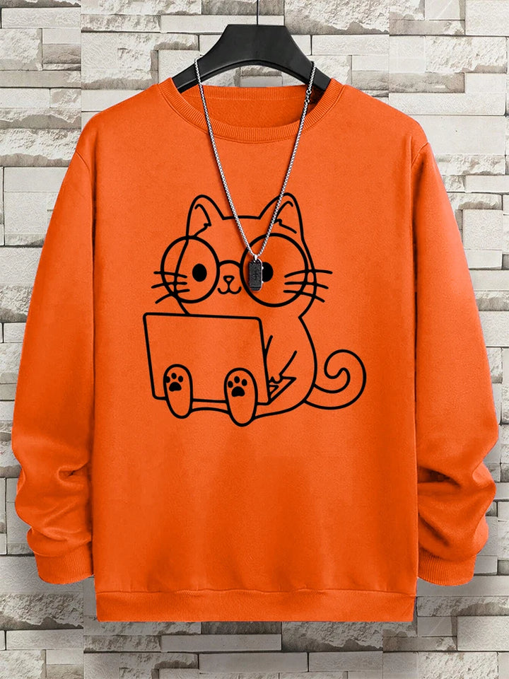Gentleman Cat Print Men's Hoodie - Hip Hop Streetwear Pullover Sweatshirt