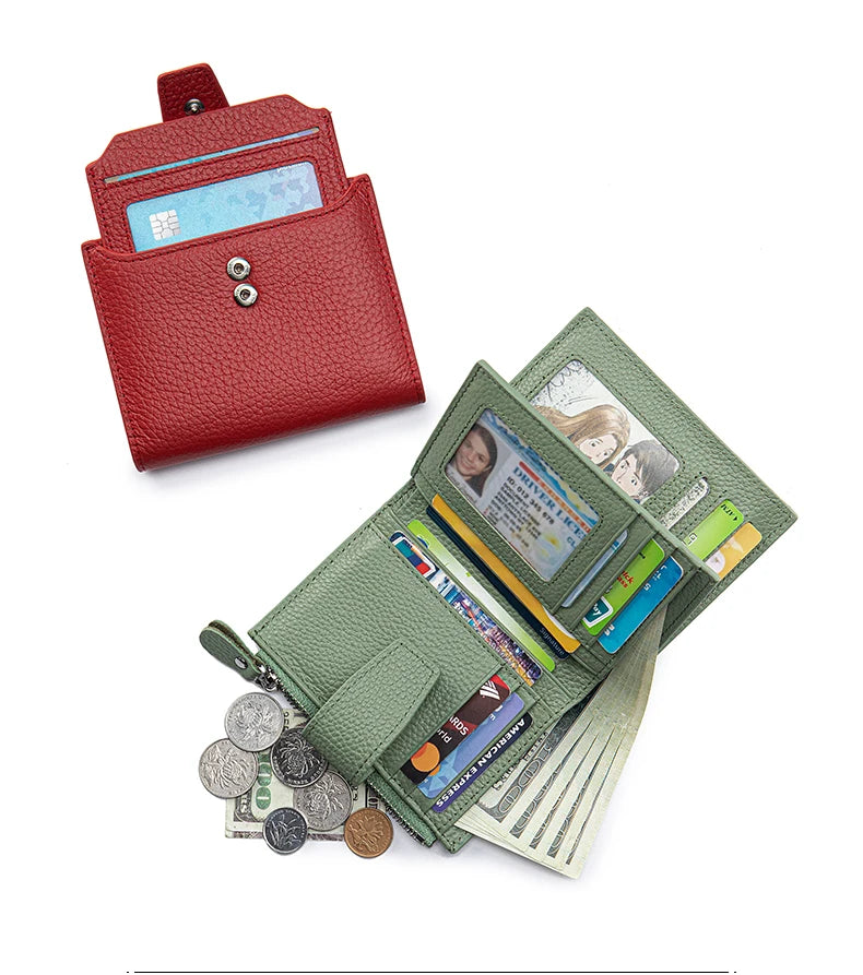 Large Capacity Women's RFID Wallet - Leather Bifold with Coin Pocket & ID Windows