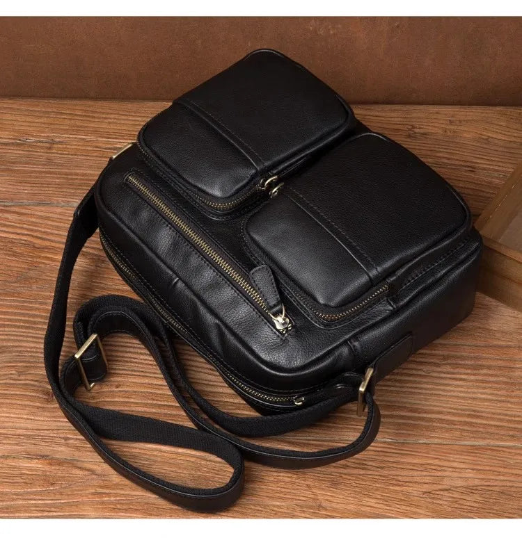 Leather Messenger Bag - Casual Crossbody with Zipper Design