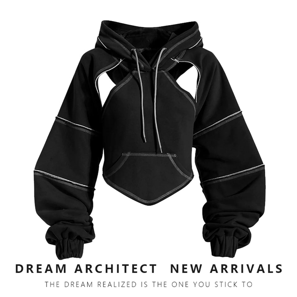 Ladies' Fashion Hoodie - Color Clashing Short Top for Layering