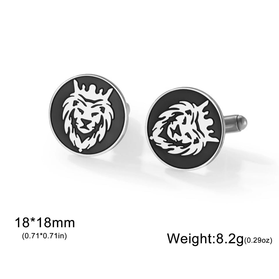 Engraved Lion King Cufflinks - Norse Viking Stainless Steel