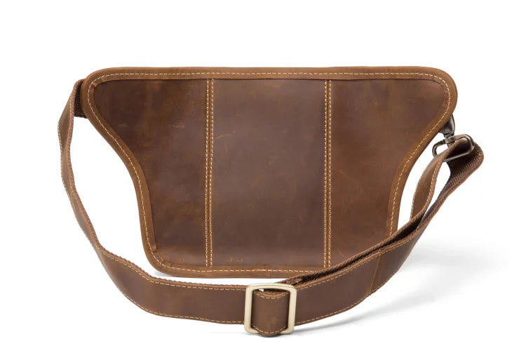 Men's Leather Crossbody Bag - Multi-Function Waist Bag for Sports & Casual Wear