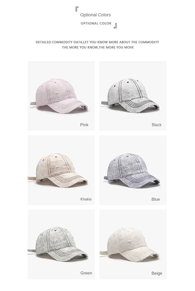 Soft Washed Cotton Baseball Cap - Unisex Adjustable Breathable Design for Daily Wear