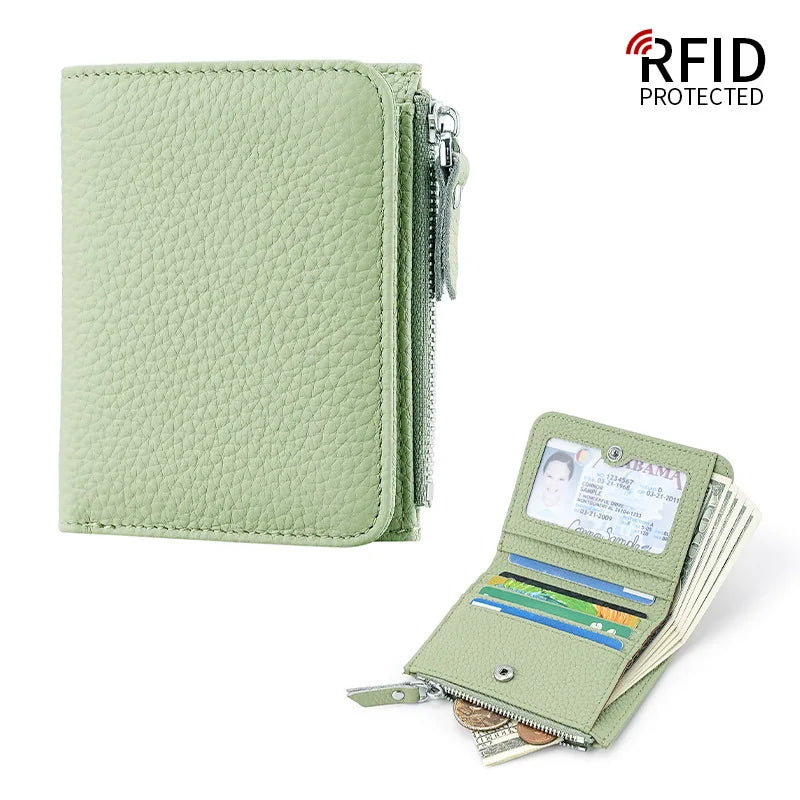 RFID Blocking Women's Leather Wallet - Compact Multi-Card Bifold Purse