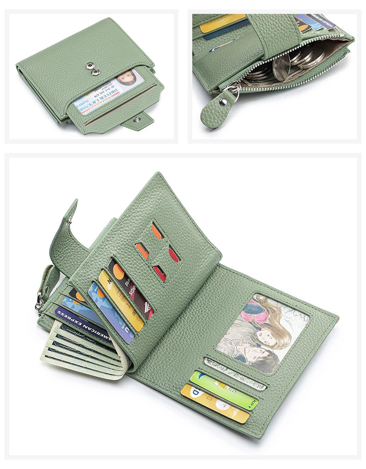 Large Capacity Women's RFID Wallet - Leather Bifold with Coin Pocket & ID Windows